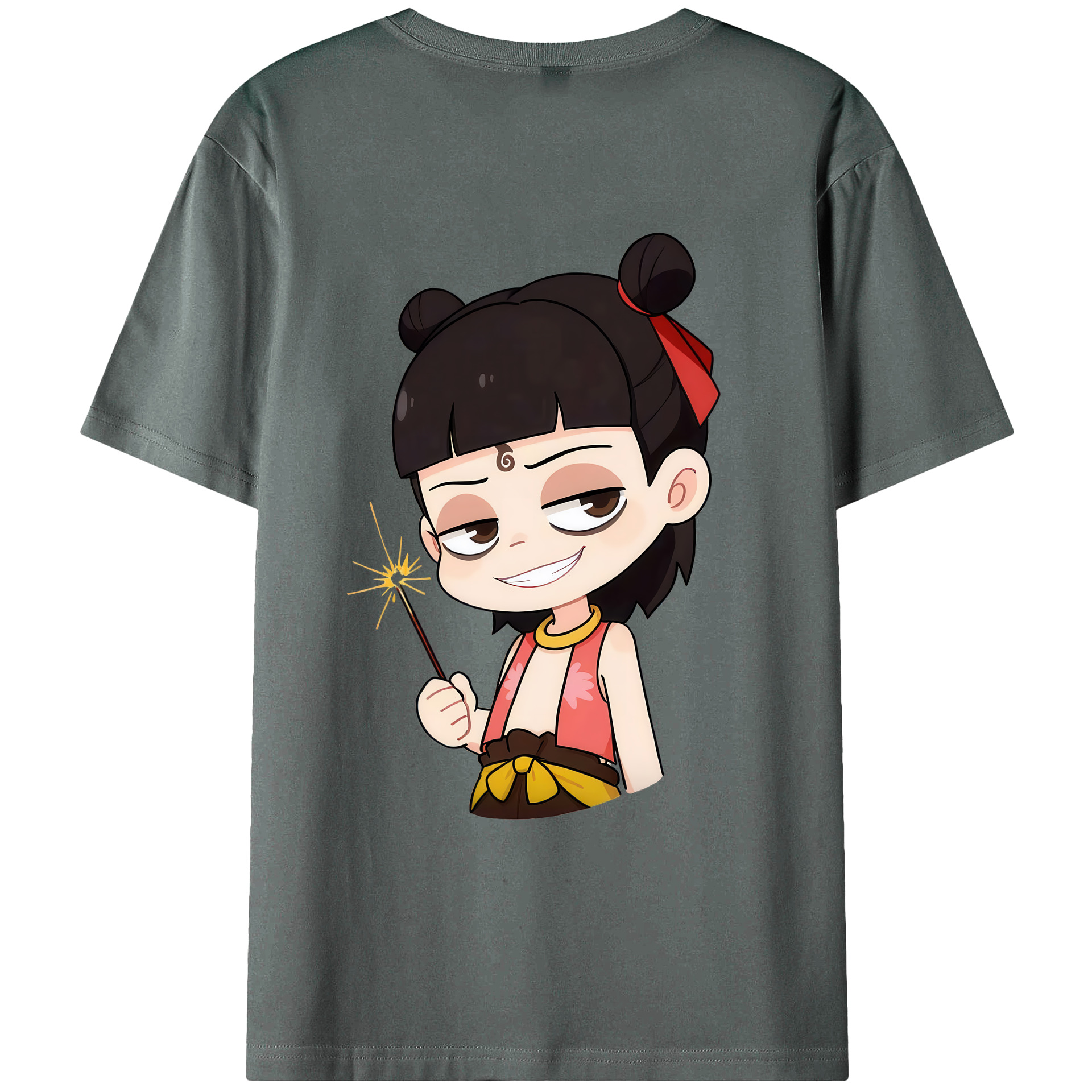 （画像用） Ne Zha 2 ナタ 魔童の大暴れ 綿100％ メンズ半袖Tシャツ（バックプリント） 通気性
